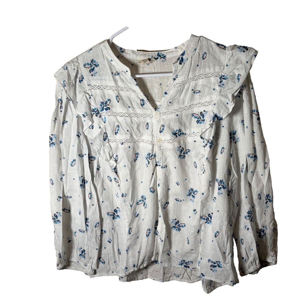 ANA Blouse Women's XL V-Neck 3/4 Sleeve Ruffle Cottage Boho Top Shirt